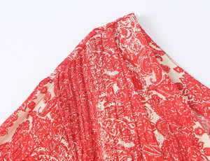 Vestido Midi Bohemio con Estampado Floral y Cuello en V para Mujer, Manga Larga, Corte en A, con Volantes, para Vacaciones, OEM/ODM por Fábrica China - Product Image 3