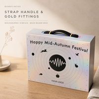Individuell Bedruckte Holografische Starre Karton-Geschenkbox mit Tragegriff und Goldenen Metallbeschlägen für Mondkuchen-Verpackung Großhandel