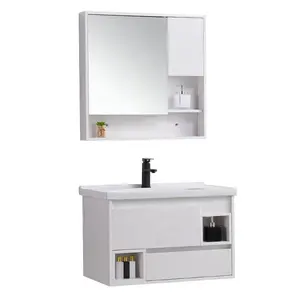 时髦的浴室柜英国镜子储物木制脸盆柜传统浴室柜白色