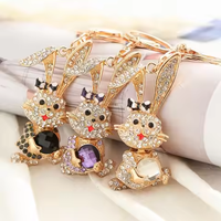 Porte-clés pendentif en alliage créatif, lapin coloré incrusté de diamants, motif lapin du Nouvel An du Zodiaque, cadeau mignon de dessin animé, fait sur mesure