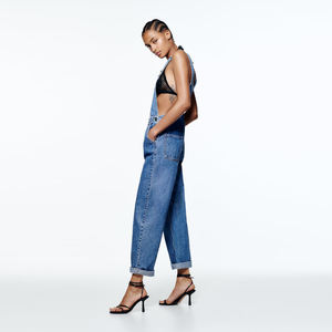 Tuta di Jeans da donna elegante a vita alta con salopette di Jeans blu pallido di Design di moda di vendita calda di estate personalizzata - Product Image 2