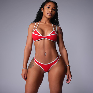 Chắp Vá 2 Mảnh Thiết Lập Phụ Nữ Áo Tắm Bãi Biển Biên Giới Màu Trắng Halter Áo Ngực Tops + Quần Lót Cơ Bản Skinny Clubwear Kỳ Nghỉ Phụ Nữ Bikini Phù Hợp Với - Product Image 1