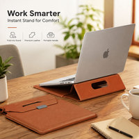 Funda para Portátil de Cuero PU con Asa Integrada, Soporte Plegable, Ergonómica, Protectora, para Oficina, Viajes, Portátil
