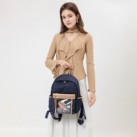 Tas Ransel Ita Bag Jepang Vintage Gaya Preppy Anti Air Bahan Nilon Warna Kontras dengan Jendela Transparan untuk Menampilkan Pin dan Badge Lucu