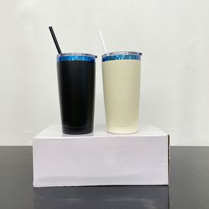 Gobelet de voiture personnalisé avec logo, 20 oz, blanc, noir, bleu, avec couvercles coulissants, pour boissons froides, gravure au laser - Product Image 1
