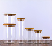 Pot de conservation en verre transparent avec couvercle en bambou, récipient alimentaire hermétique, boîte de rangement pour cuisine