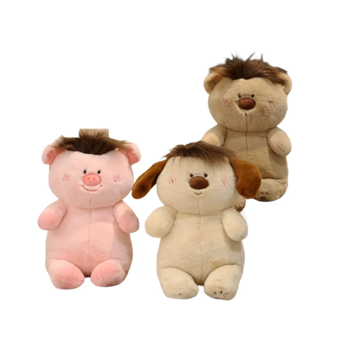 Hochwertige Hot Selling Vielseitige Frisur Schwein Puppe Kawaii Kuscheltier Spielzeug Graue Welpen puppe Braunbär Plüsch tier Schwein Spielzeug