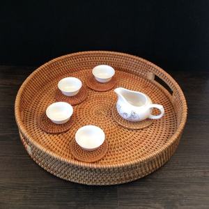 Plateau en rotin classique rétro rustique grand rectangulaire pour hôtel, restaurant, jardin, antidérapant, plateau de service pour le petit-déjeuner, plateau de service en rotin - Product Image 6