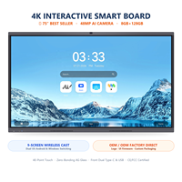 Écran interactif plat pour salle de réunion 75 86 65 55 pouces 4K UHD Smart Board 9 écrans, double système d'exploitation Android Windows, 8 Go 128 Go