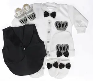 5件既得婴儿连衫裤套装加冕黑色定制批发新生儿新设计服装男孩婴儿服装长袖竹子