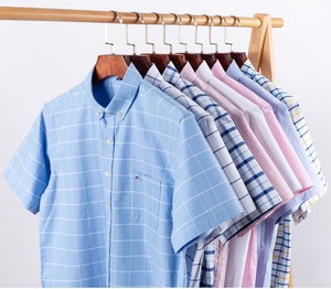 <span class=keywords><strong>Chemise</strong></span> décontractée à manches courtes en tissu Oxford tissé pour hommes, entièrement en coton, à manches courtes, pour jeunes d'âge moyen - Product Image 3