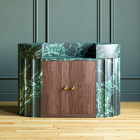 Table console en marbre travertin beige Dream Home, meuble semi-circulaire cannelé avec dessus à double extrémité incurvée, meuble d'entrée pour hall