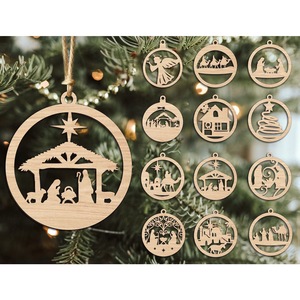 Ornements de Noël en bois, découpés au laser, décorations suspendues pour l'arbre de Noël - Product Image 1