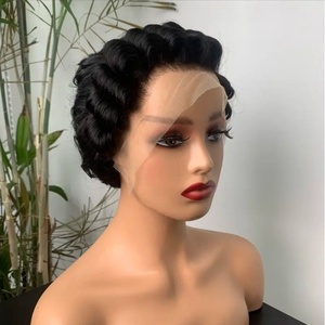 Perruque Lace Front <span class=keywords><strong>13</strong></span>*4 pour cheveux courts bouclés style elfe, entièrement tissée à la main, peut être permanentée et teinte, origine Henan - Product Image 2