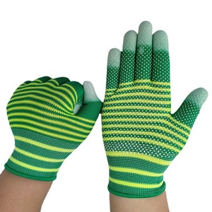 Nylon Pu Coated Finger Gloves Striped Anti Slip Breathable Work Gloves General Purpose 13 Stitches Raised Micro Diamond Texture - Product Image 3