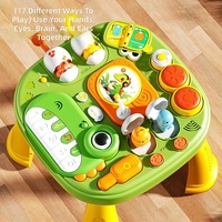 Table d'apprentissage précoce, jouet cadeau, table de jeu éducative multifonctionnelle sur le thème des dinosaures pour nourrissons et tout-petits