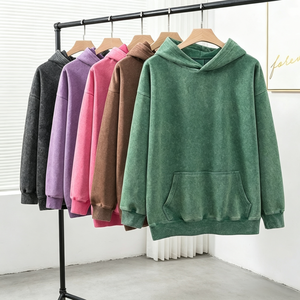 Custom Logo Blank Acid Wash Pullover Hoodie Men <b>Oversized</b> Heavyweight <b>Vintage</b> Washed <b>Sweatshirts</b> Streetwear OEM Factory TKAN9135 - Product Image 1
