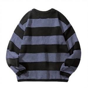 Pull rayé en polyester pour homme, collection automne-hiver, manches longues, col tendance, vente en gros, anti-plis, anti-boulochage - Product Image 2