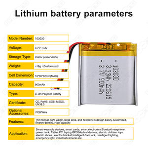 Oem 103030 3.7v 900mah סוללת ליתיום פולימר ליתיום פולימר ליאון חשמל מקור אנרגיה מתחדשת - Product Image 2