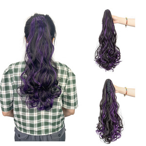 <span class=keywords><strong>Perruque</strong></span> bouclée pour femme, queue de cheval avec grande pince à cheveux, fibre haute température, mèches colorées - Product Image 1