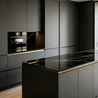 Évier de cuisine de luxe en acier inoxydable durable de style européen, avec crédence et charnières personnalisées, îlot de cuisine noir, pour toute la maison