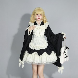 Japanese Lolita Maid Dress Black White Lace Apron Cosplay Costume For Anime Role Play Fresh Sweet Style - Product Image 2