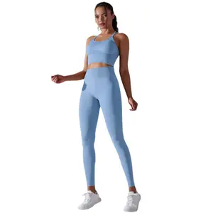 5 Stück nahtlose Fitness-Bekleidung Yoga-Outfit Hosen Sportanzug Damen-Workout Fitness-Studio Fitness-Sets individueller Logodruck Elasthan-Nylon