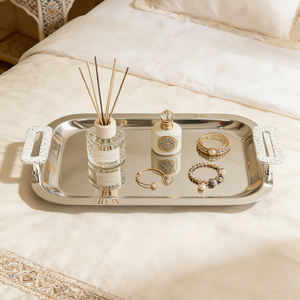 طقم صواني تقديم من الفولاذ المقاوم للصدأ بلون فضي لرمضان 2026 مع مقابض للطعام والقهوة والشاي العربي الأحمر - Product Image 6