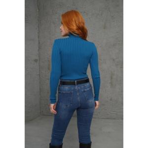 Pull en maille côtelée à col roulé long, style décontracté, grande taille, version ample, logo frontal, motif doux, vente en gros - Product Image 1