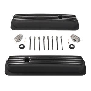 Coperchi Valvole Corti in Alluminio Pressofuso Nero Fresato a Sfera per Chevy SBC 1987-1997, Bullone Centrale, 283 305 327 350 450, Sfiato da 1-1/4 Pollici - Product Image 1