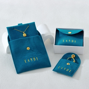 Velvet Custom Logo <b>Thick</b> Jewelry Pouch Metal Snap Button Custom Jewelry Packaging Necklace Pouch - Product Image 5