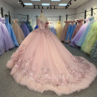 Gaun Quinceanera Pink Jancember 1229, Gaun Pesta Model Ball Gown Berumbai, Gaun Pengantin Mawar, Hiasan Bunga 3D, Pesta Ulang Tahun Sweet 16, Perayaan