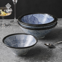 Ensemble de bols à soupe miso en céramique de style japonais vintage FENN, 7"/8"/9", en porcelaine, pour ramen, utilisation en restaurant, à la maison, pour la restauration