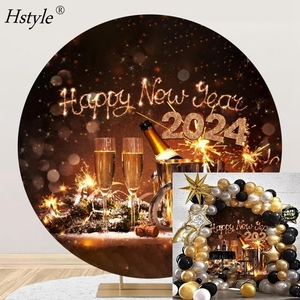 2024 bonne année ronde toile de fond couverture feux d'artifice Champagne fond pour la photographie célébrer le nouvel an fête décor HS1538 - Product Image 1