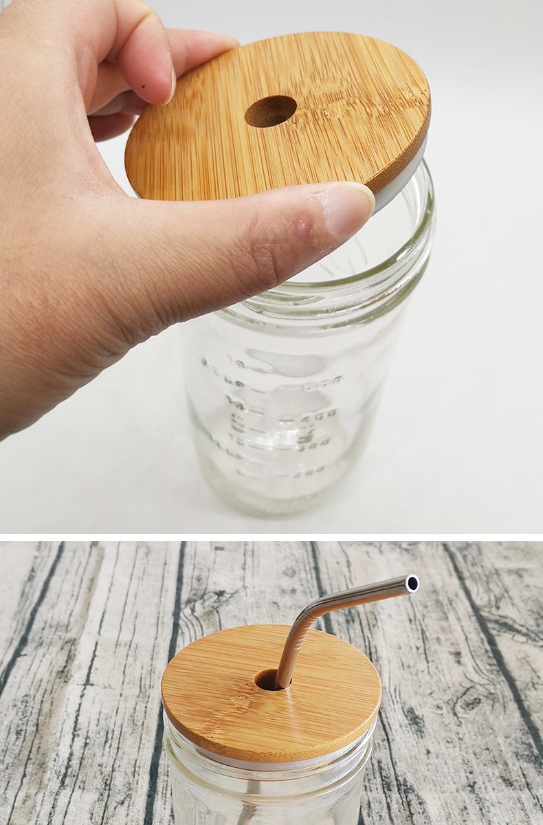 Bamboo Lid And Clean Brush 650ML 700ML Transparent Custom Glass Water Bottle BOBA CUP