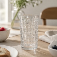 Verre Highball 340 ml, texture tressée, corps conique haut, verre transparent à motif quadrillé, pour jus et eau