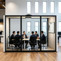 Cabine de conférence acoustique moderne en aluminium pour 6 personnes, grande capacité, haute isolation phonique STC, pour immeubles de bureaux et hôtels