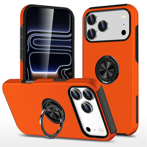 Funda Híbrida 2 en 1 Naranja Resistente a Impactos para <span class=keywords><strong>iPhone</strong></span> 17 16 15 <span class=keywords><strong>14</strong></span> <span class=keywords><strong>Pro</strong></span> Max, TPU y PC, con Anillo Giratorio de 360° - Product Image 1
