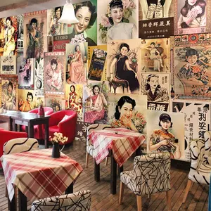 旧上海民国风格背景壁画复古画报广告装饰旧报纸壁纸