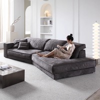 Canapé trois places minimaliste Budapest en forme d'arc, tissu finition mate, amovible et lavable, style villa Wabi-Sabi pour salon