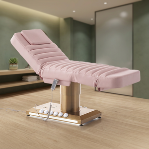 Table de soin esthétique électrique à 3 moteurs avec cadre doré, certifiée CE, réglable en hauteur, avec coussin moelleux, pour les soins du visage et des cils - Product Image 1
