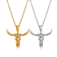 Collier Pendentif Tête de Taureau Style Ethnique Indien pour Homme, Plaqué Argent Antique, Personnalisé, Acier Inoxydable, Turquoise, Vente Transfrontalière
