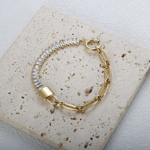 Fashion Women <strong>UK</strong> King Buckle Link Chain Charm 18K Gold Crystal Minimalist Variety Charm Stainless Steel Bracelet Jewelry - Product Image 2