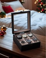 Boîte à montres en bois pour hommes et femmes avec couvercle en verre, boîte de rangement pour montres en bois avec 6 emplacements, organisateur de montres