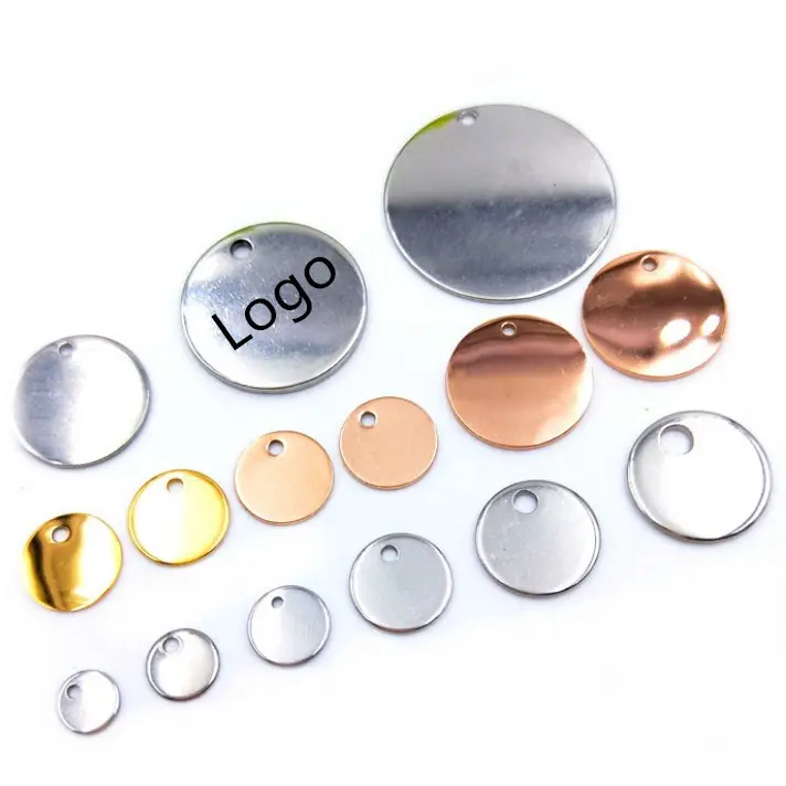 Cheap Stainless Steel Round Charms Printable LOGO Custom Logo Engraved Tags Charm For Jewelry Making