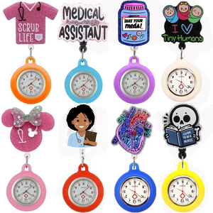 Montre infirmière personnalisée en acrylique avec <span class=keywords><strong>porte</strong></span>-<span class=keywords><strong>badge</strong></span> rétractable, montre de poche en silicone colorée pour hôpital, <span class=keywords><strong>porte</strong></span>-<span class=keywords><strong>badge</strong></span> et accessoire - Product Image 1