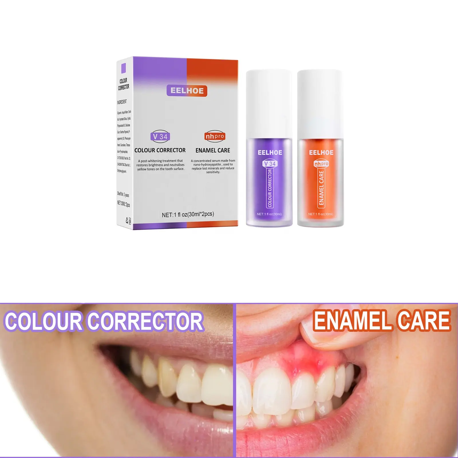 EELHOE 30ml diş parlatıcı beyazlatma V34 renk düzeltici diş hassasiyetli azaltma diş tamir nhpro emaye bakım seti