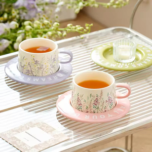 Ensemble tasse à café et plateau en céramique motif fleurs de printemps 220 ml, motif dessin animé, compatible micro-ondes et lave-vaisselle, personnalisable, cadeau pour fêtes, maison, bureau - Product Image 5