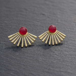 Brass 18K Gold Plated Green <b>Onyx</b> Geometric Stud <b>Earrings</b> for Party-Trendy Women's Jewelry - Product Image 4
