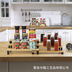 Étagère de rangement de bureau en fer et bois, support pour capsules de café, étagère à condiments de cuisine extensible en bois - Product Image 5